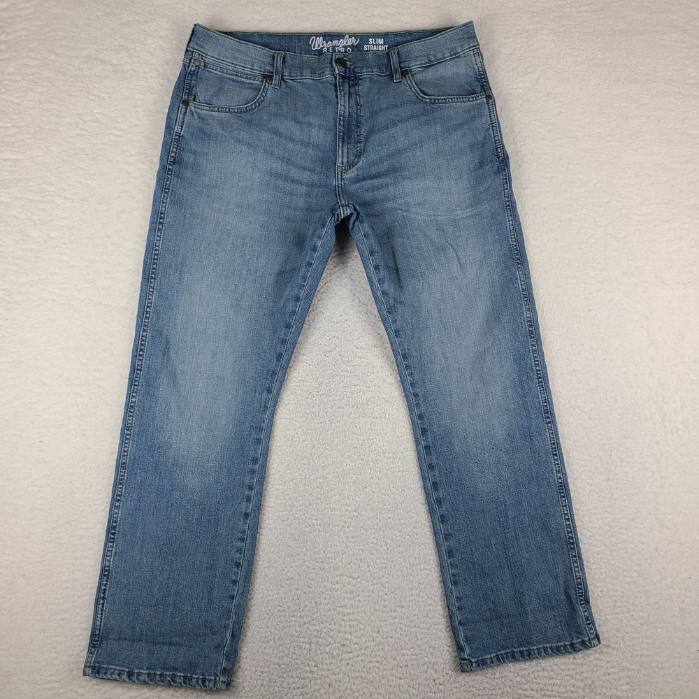 Wrangler RETRO‎ Jeans Mens 36x30 Blue Slim Straight Light Wash Denim